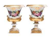 A Pair of Parcel Gilt and Polychrome Decorated Porcelain Vases