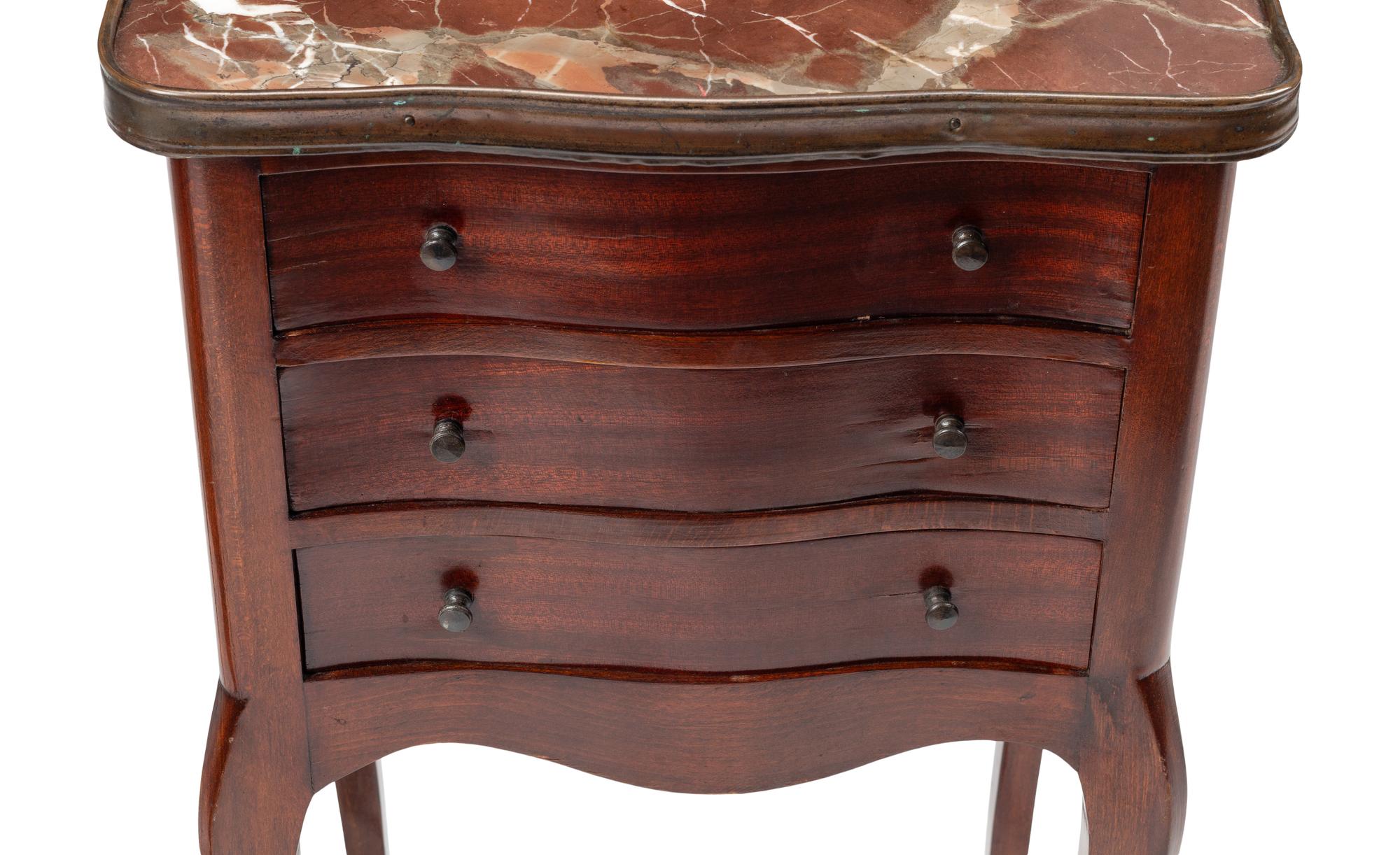 A Pair of Louis XV Style Mahogany Marble-Top Side Tables