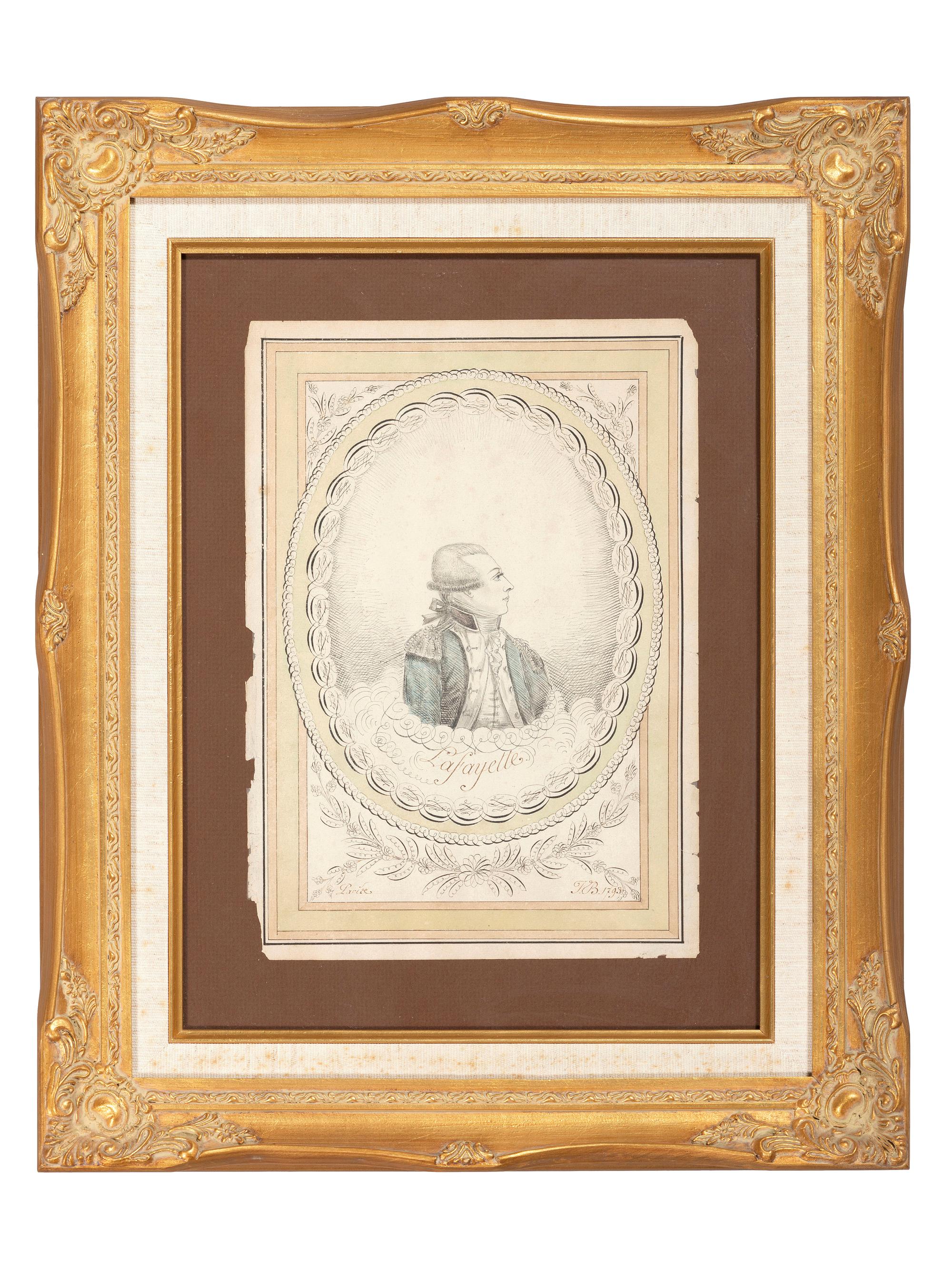 [REVOLUTIONARY WAR]. Ink and watercolor portraits of Marquis de LAFAYETTE and Charlotte CORDAY.