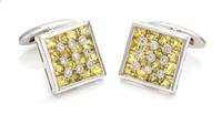 A Pair of 14 Karat White Gold, Yellow Sapphire and Diamond Cufflinks, 4.70 dwts.