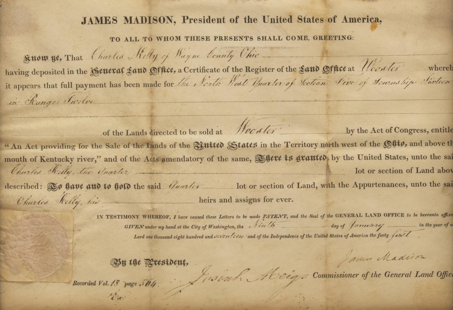 [Presidential] Madison, James. Partially-Printed Document, signed