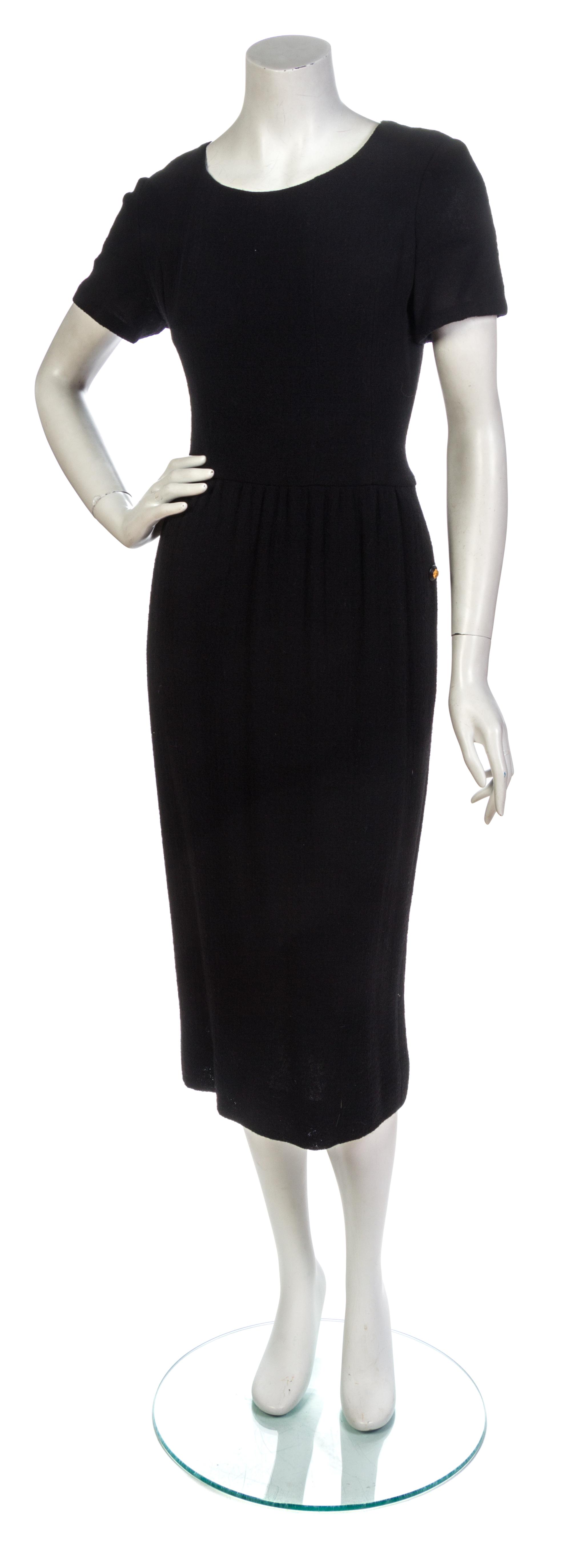 A Chanel Black Crushed Velvet Jacket and Wool Crepe Dress Ensemble, Jacket size 42, dress size 38.