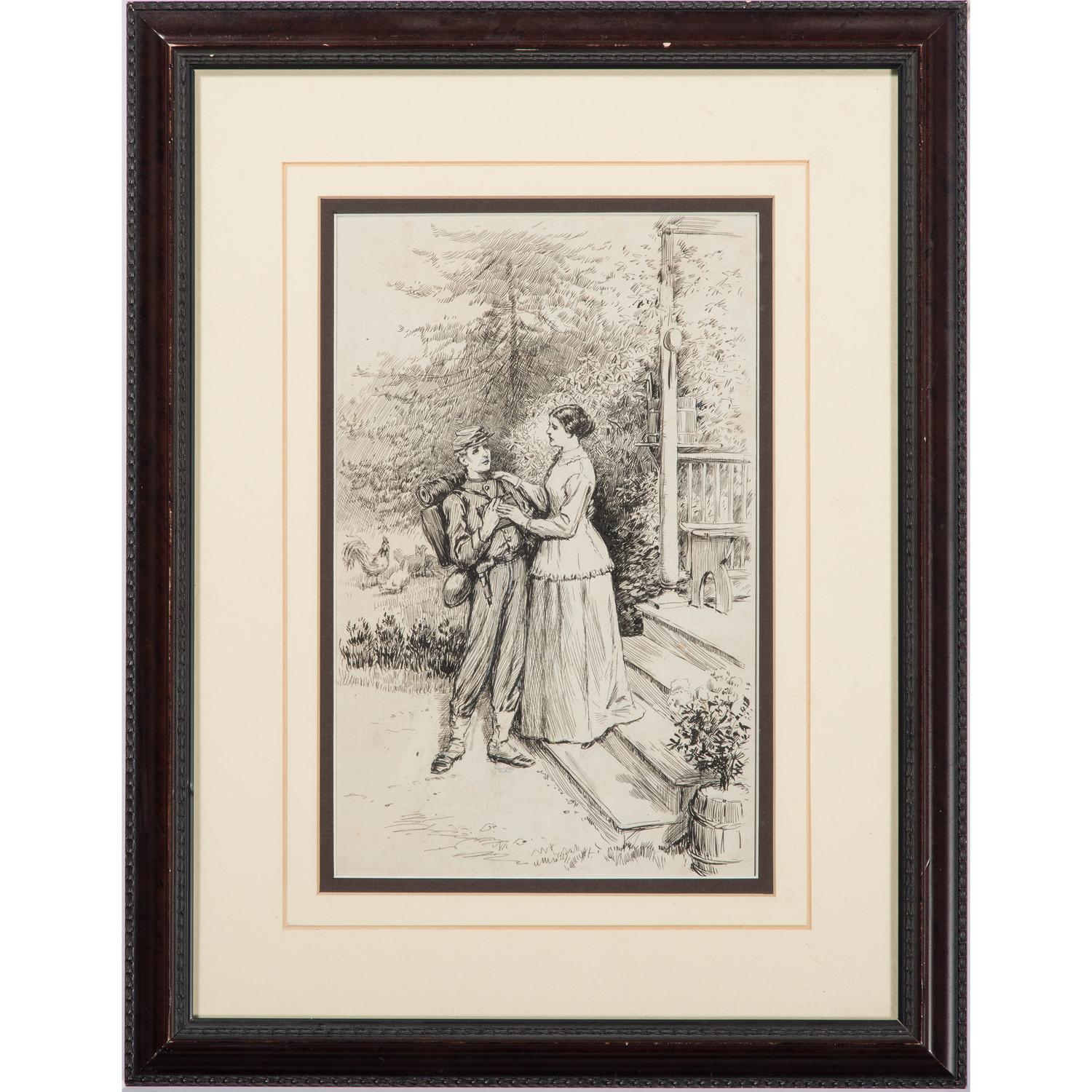 William Ludwell Sheppard, Pen and Ink Sketch Depicting a Mother Bidding Farewell to her Young Soldier