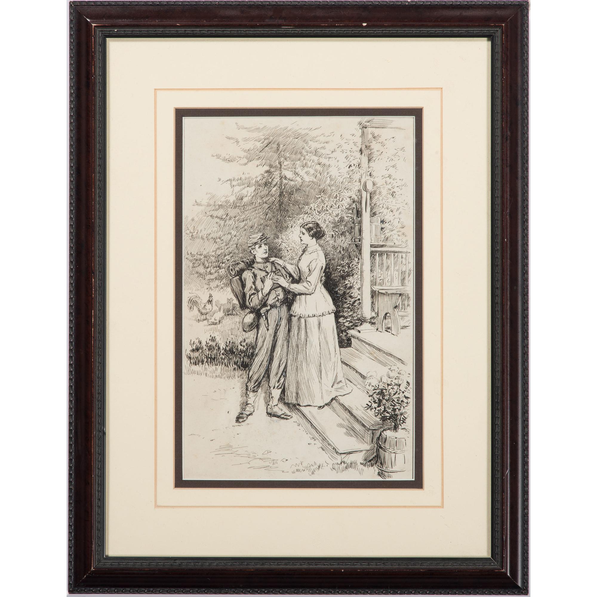 William Ludwell Sheppard, Pen and Ink Sketch Depicting a Mother Bidding Farewell to her Young Soldier