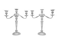 A Pair of Silver-Plate Three-Light Candelabra