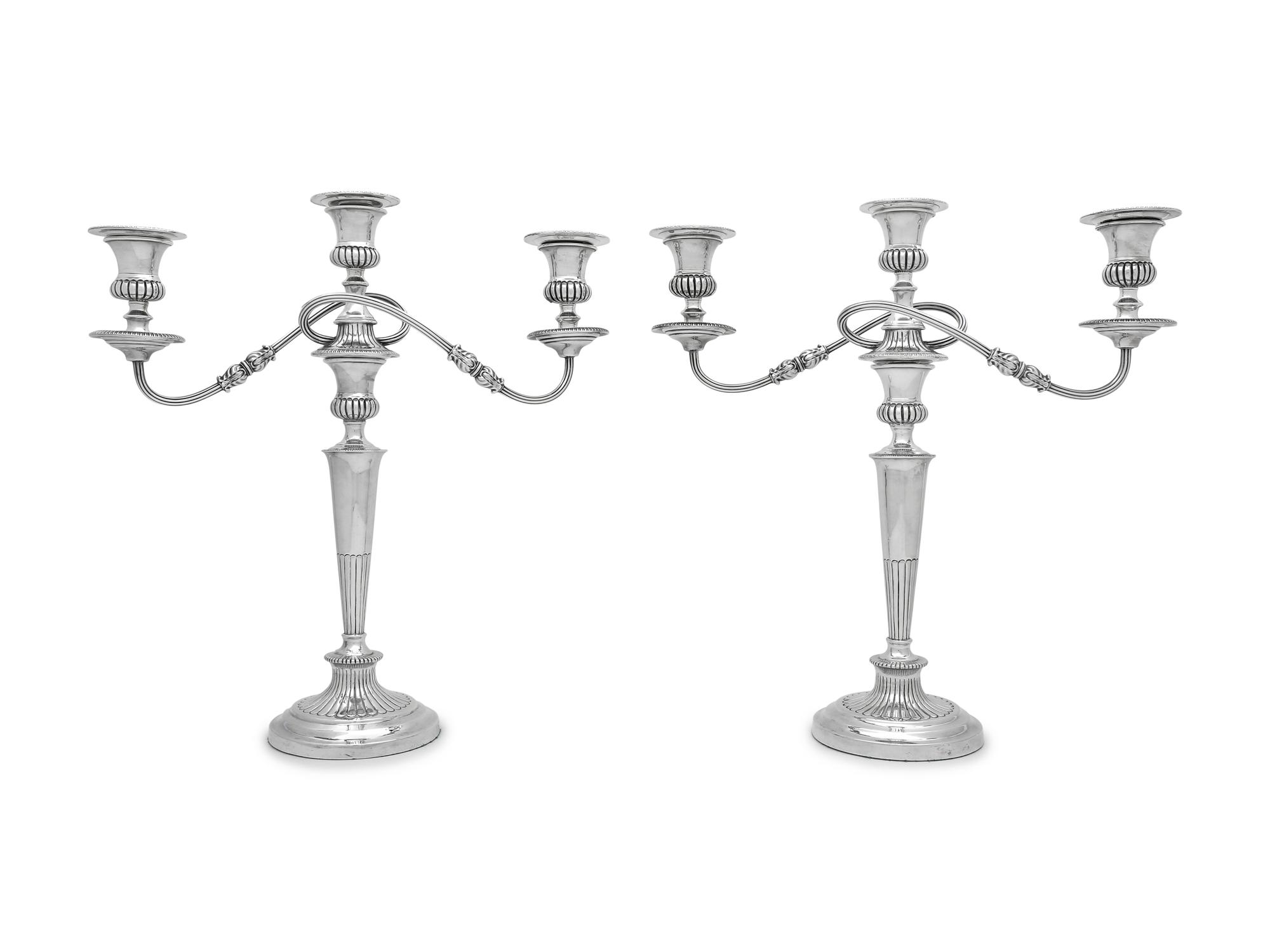 A Pair of Silver-Plate Three-Light Candelabra