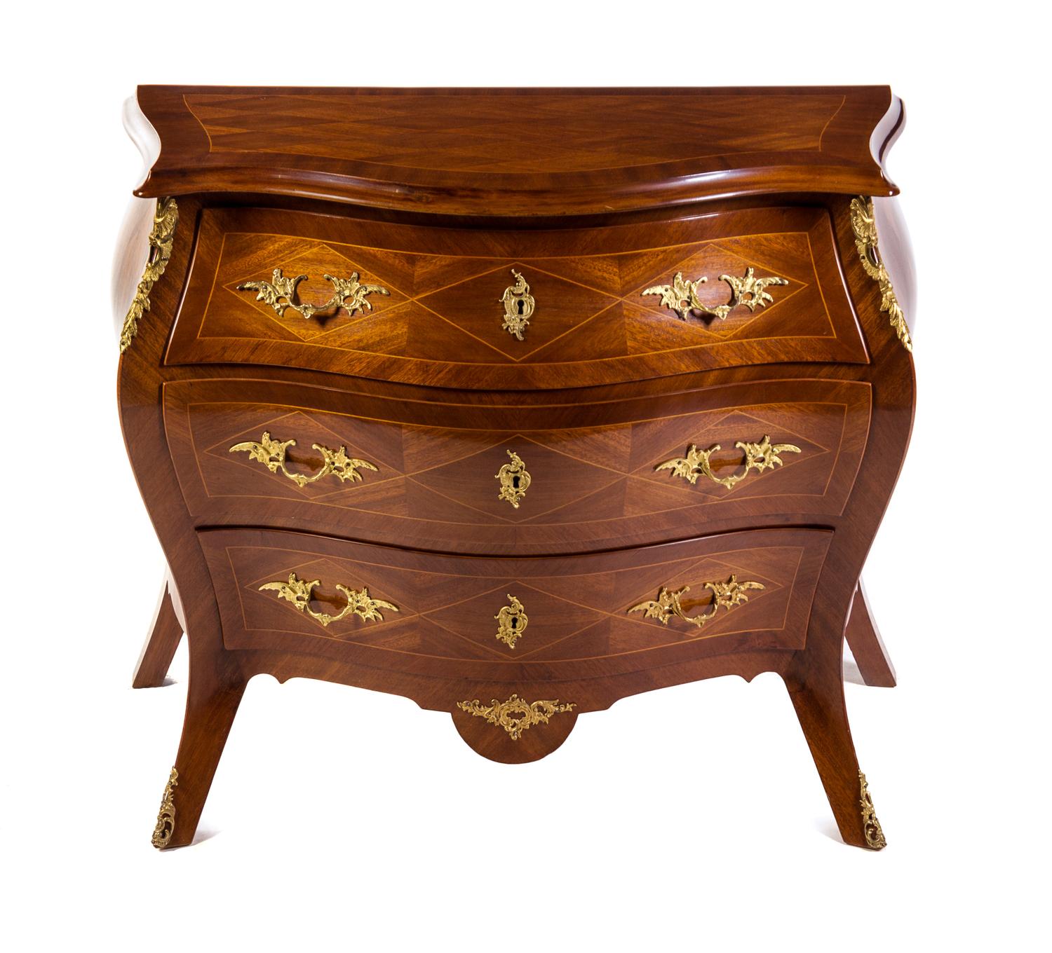 An Italian Walnut Parquetry Inlaid Commode Height 31 1/2 x width 37 x depth 21 inches. — MID-20TH CENTURY