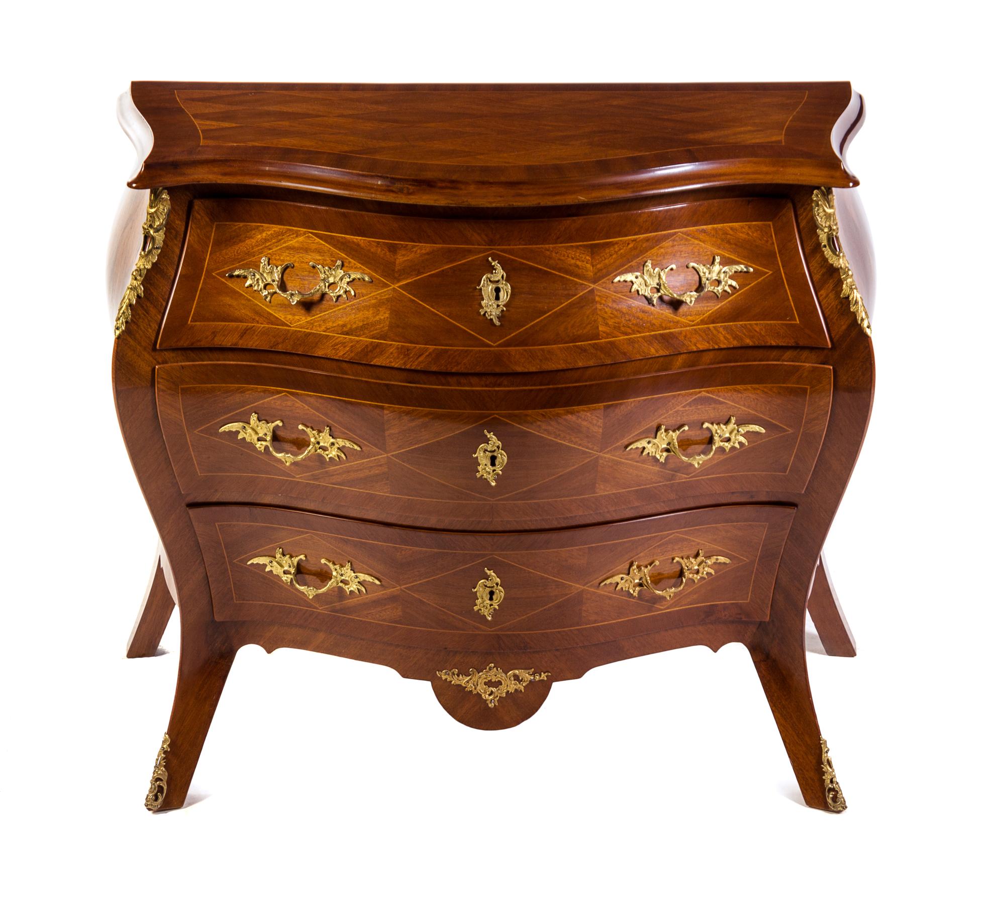 An Italian Walnut Parquetry Inlaid Commode Height 31 1/2 x width 37 x depth 21 inches. — MID-20TH CENTURY