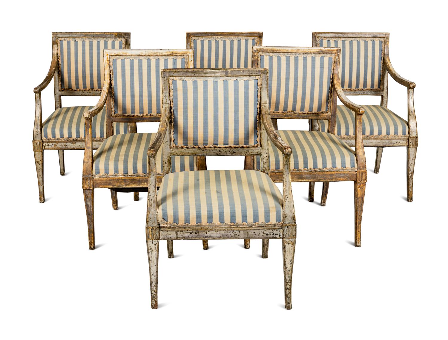 A Set of Six Italian Silvered Armchairs