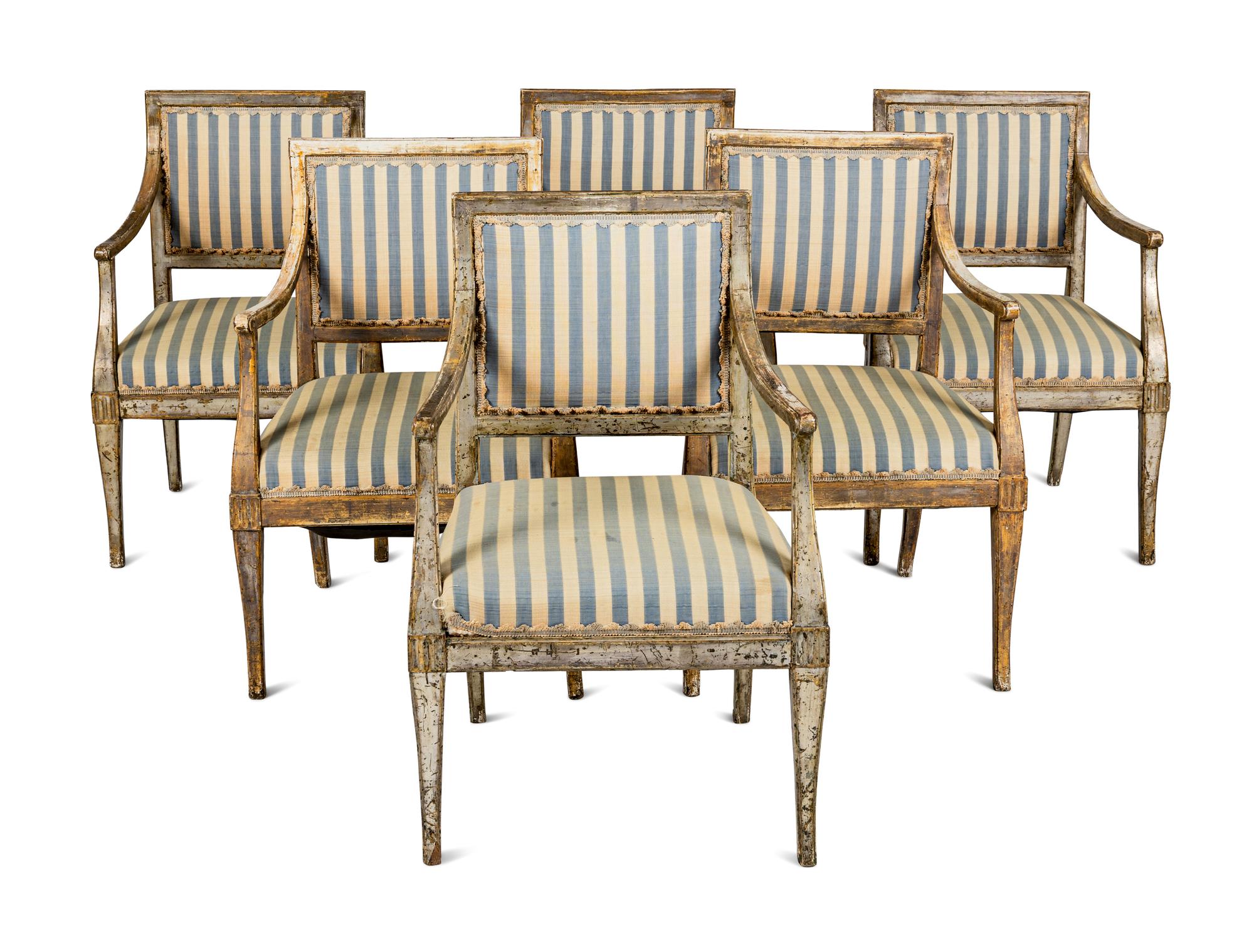 A Set of Six Italian Silvered Armchairs