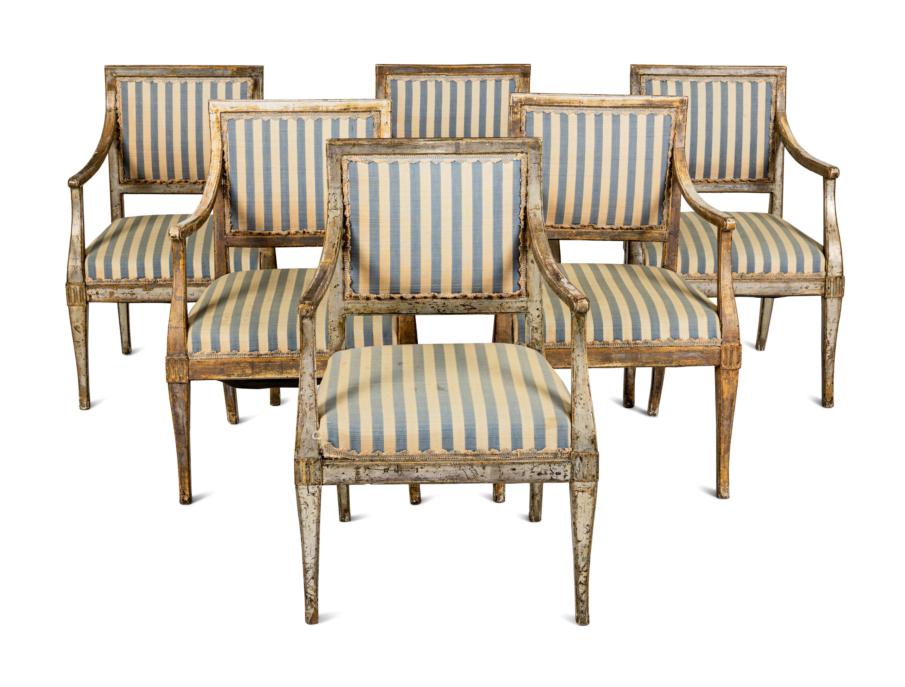 A Set of Six Italian Silvered Armchairs