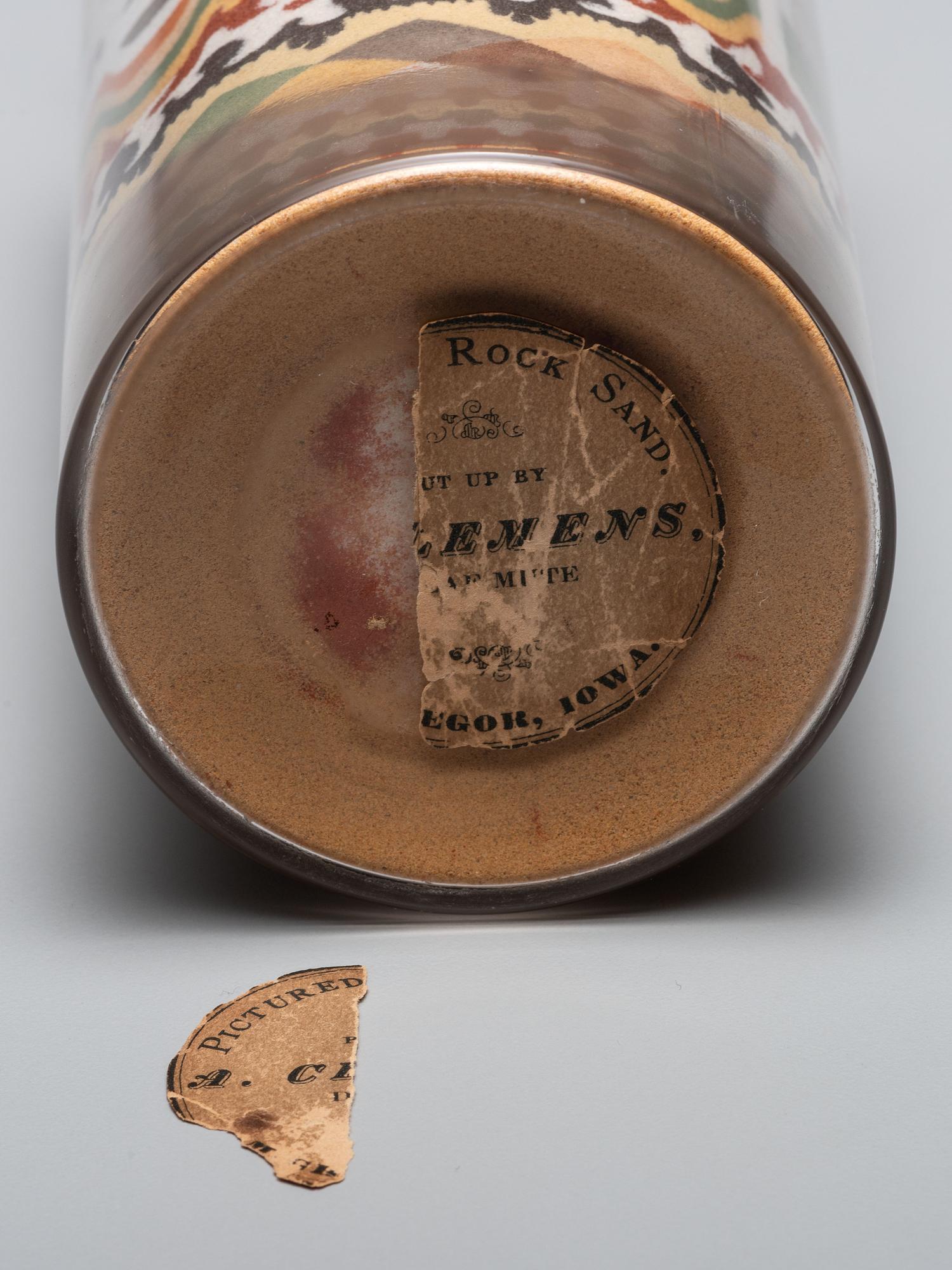 An Andrew Clemens (American, 1857-1894) Labeled Sand Bottle with Percheron Horse