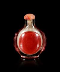 A Chinese Red Overlay Clear Glass Snuff Bottle
