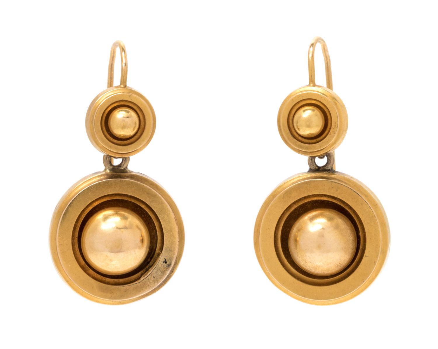 A Pair of Victorian Yellow Gold Pendant Earrings, 3.85 dwts.