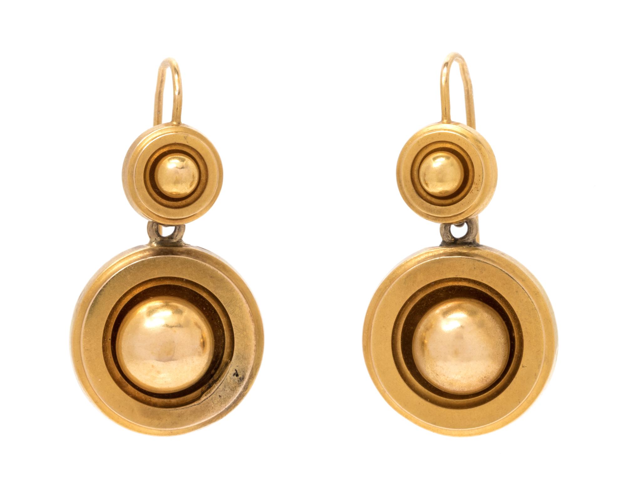 A Pair of Victorian Yellow Gold Pendant Earrings, 3.85 dwts.
