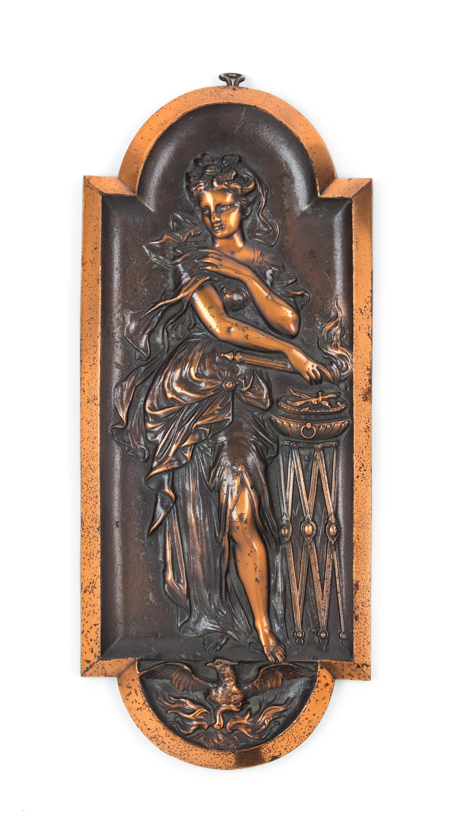 A Neoclassical Patinated Metal Plaque