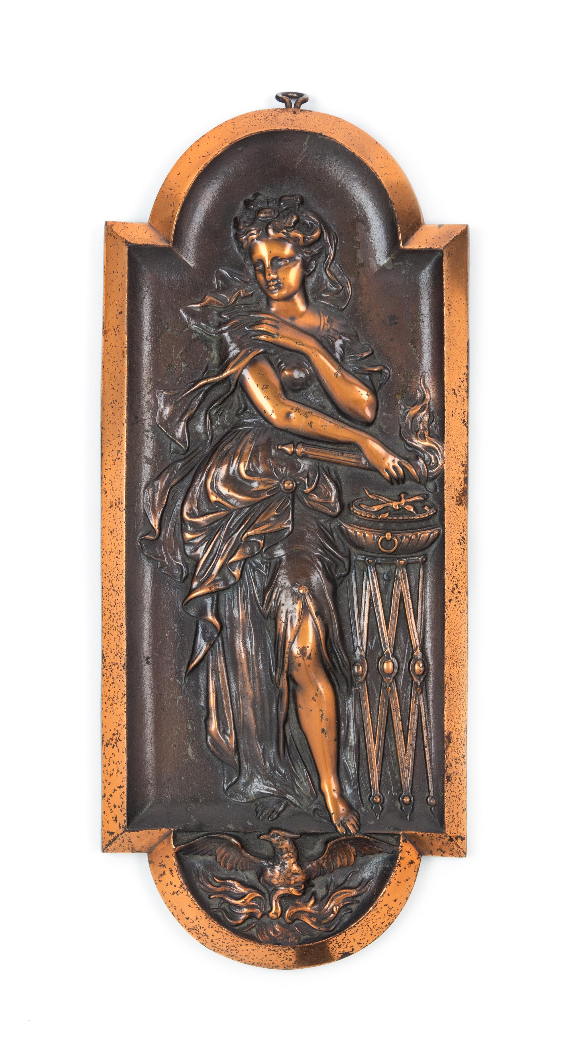 A Neoclassical Patinated Metal Plaque