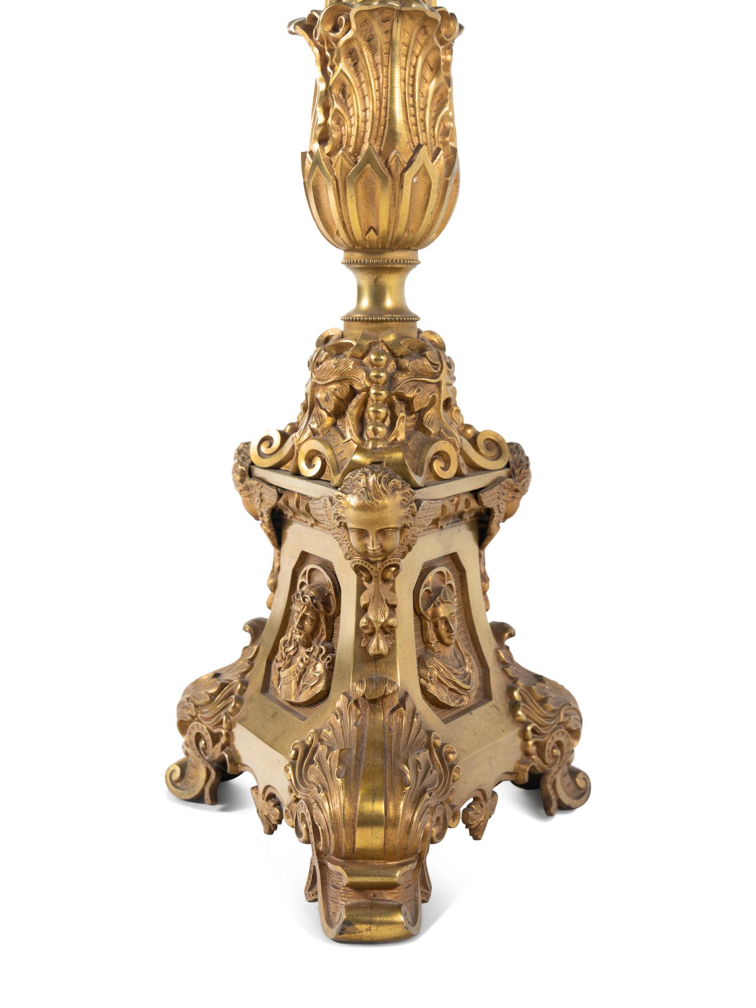 A Continental Gilt Bronze Floor Lamp