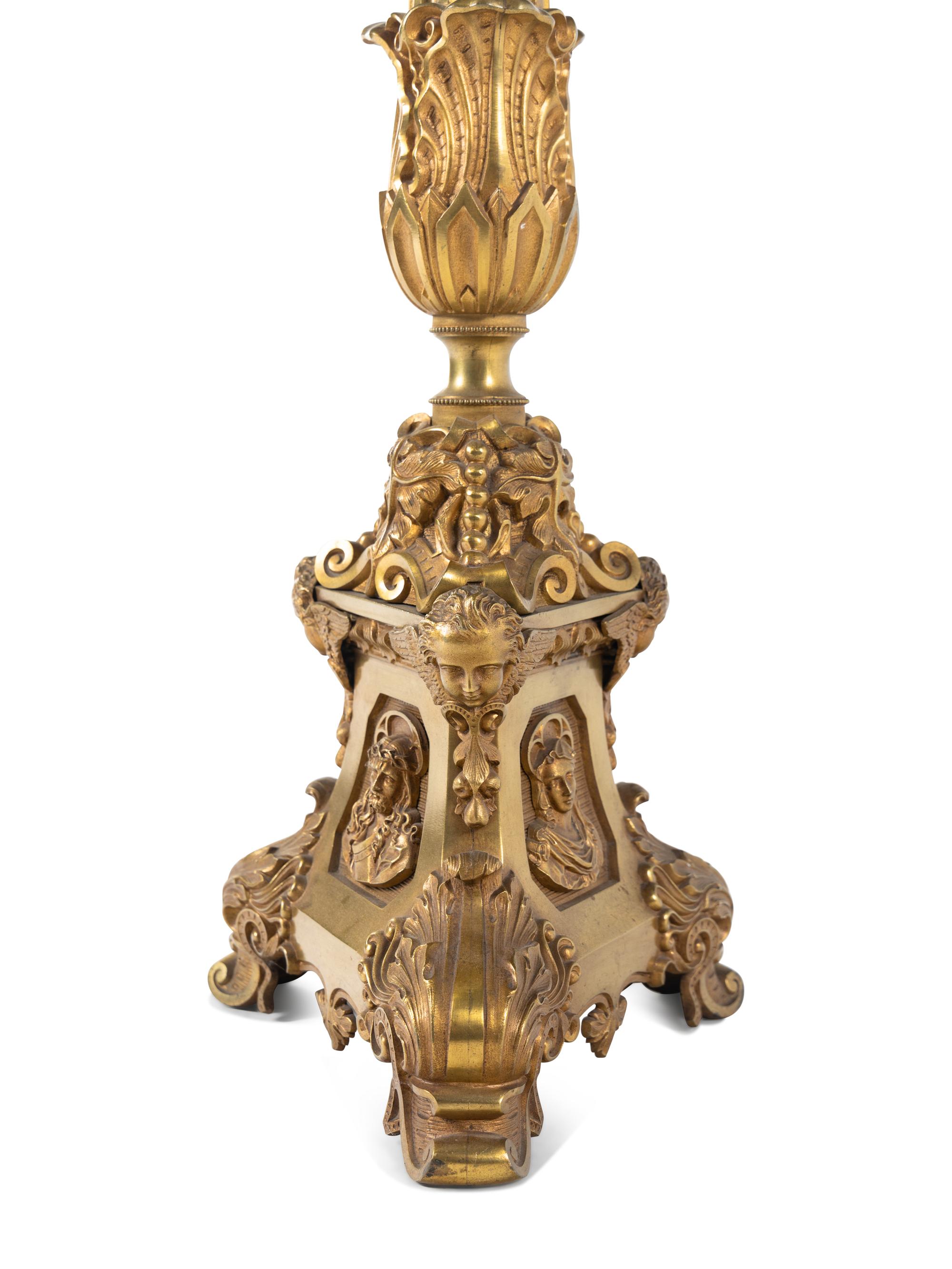 A Continental Gilt Bronze Floor Lamp