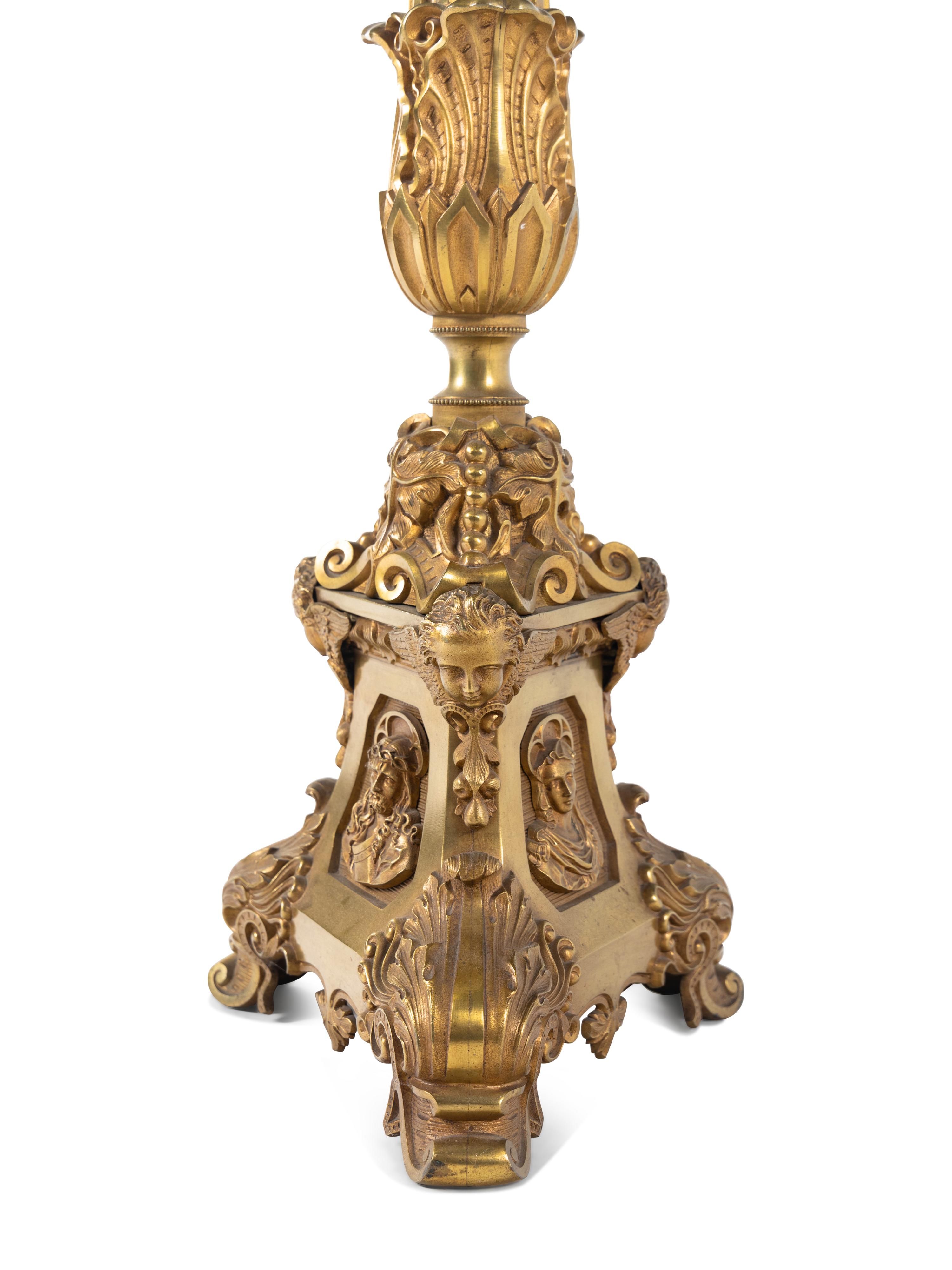 A Continental Gilt Bronze Floor Lamp