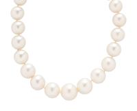 GRADUATED CULTURED PEARL AND DIAMOND NECKLACE