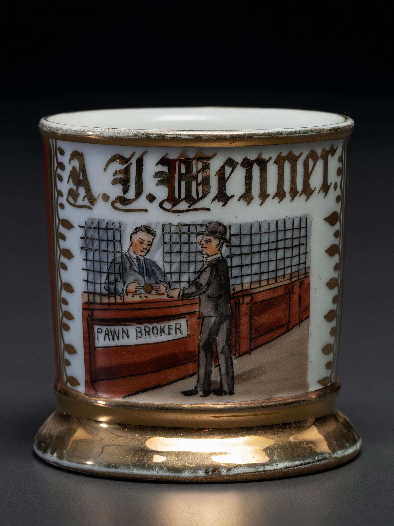 A Pawnbroker's Porcelain Occupational Shaving Mug