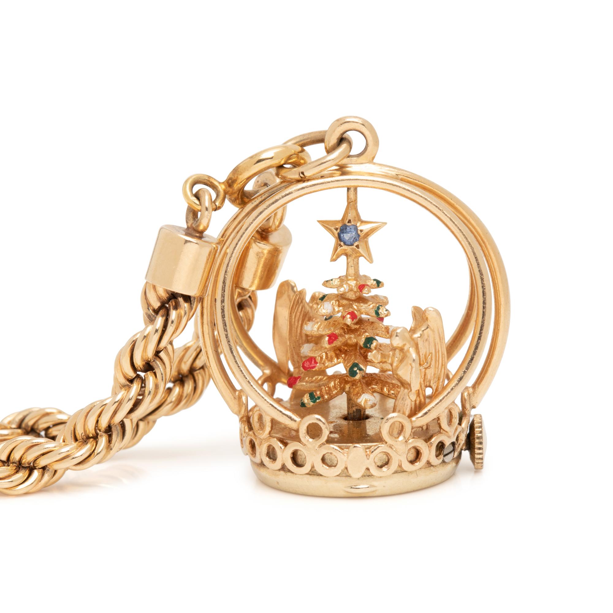 YELLOW GOLD CHRISTMAS TREE CHARM BRACELET