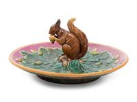 A Minton Majolica Squirrel Nut Dish
