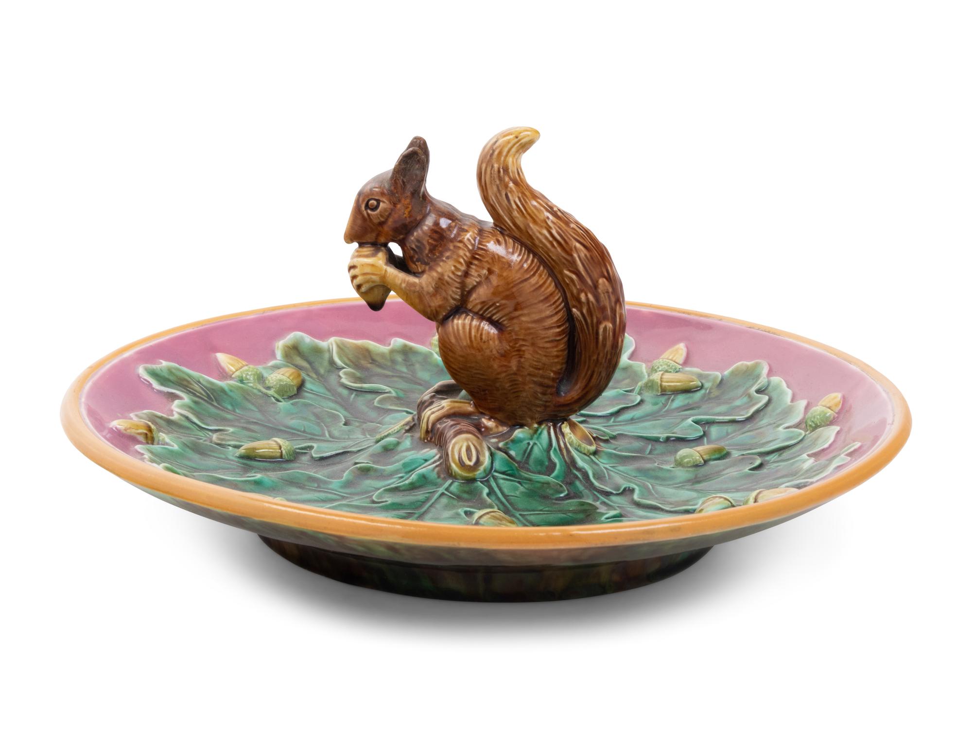 A Minton Majolica Squirrel Nut Dish