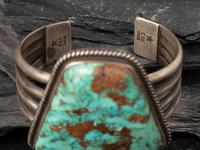 Heavy Sterling Silver Cuff Bracelet, with Large Turquoise Stone