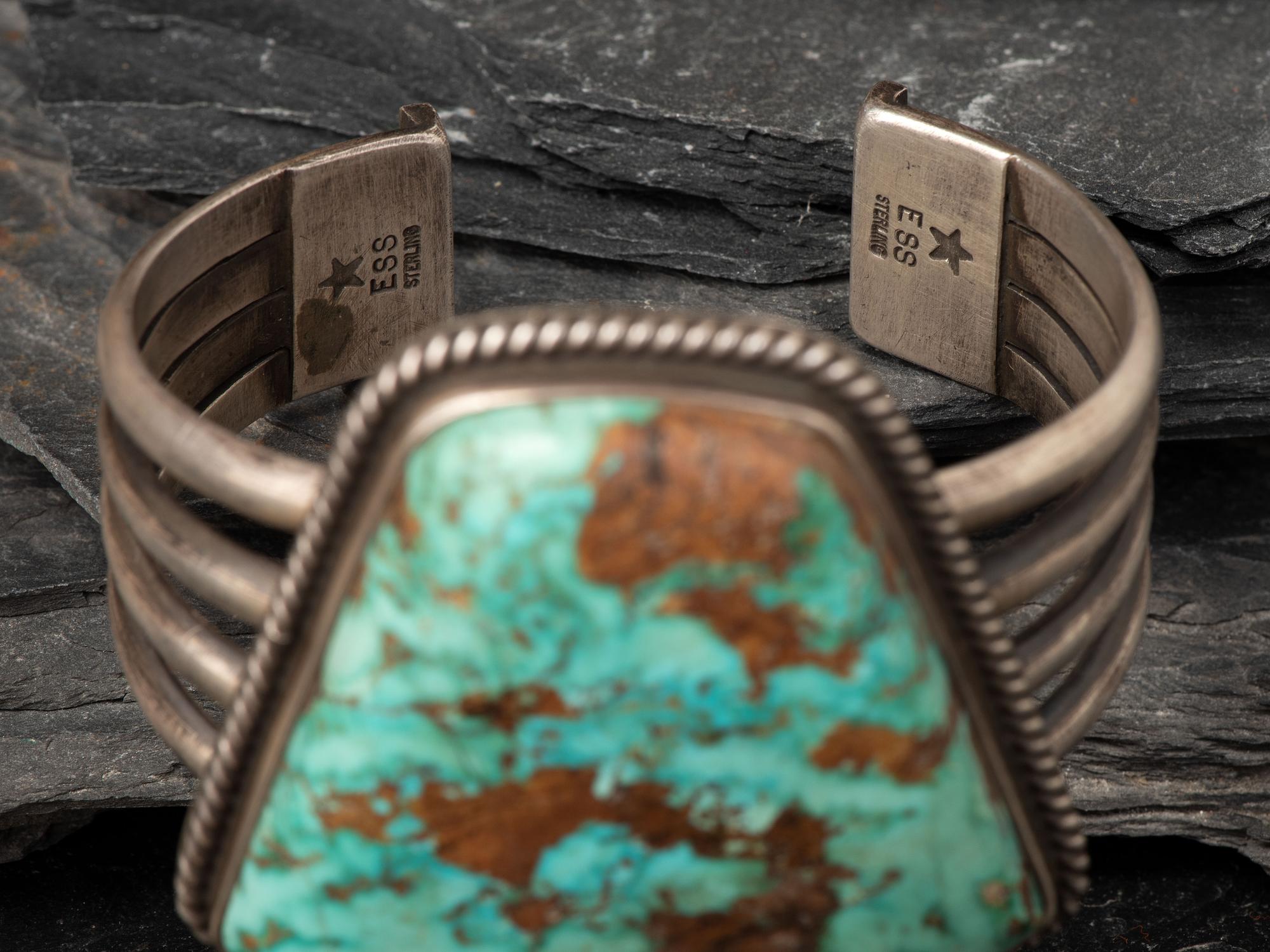 Heavy Sterling Silver Cuff Bracelet, with Large Turquoise Stone