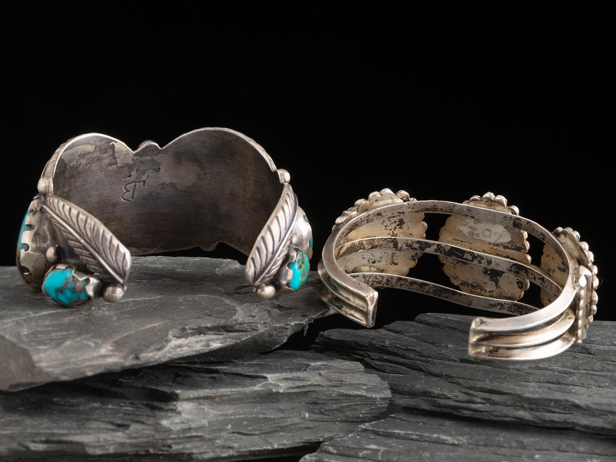 Navajo Silver and Turquoise Cuff Bracelets