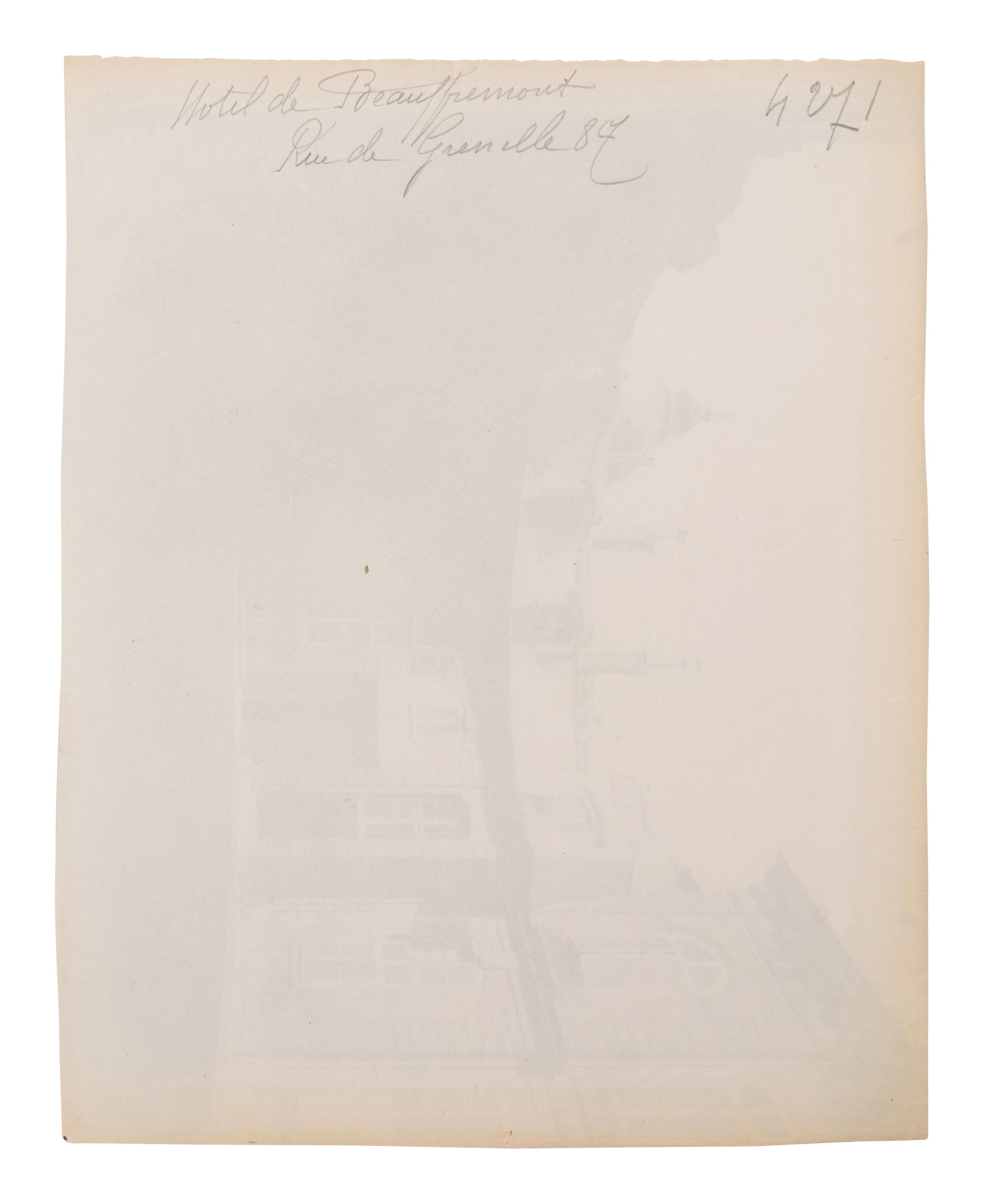 A group of four photographs ( Hôtel de Mainville, place des Vosges 12 , 1911-1912; Hôtel de Canhillac, place des Vosges 14 , 1911-1912; Hôtel de Nevers, 18 rue Seguier , 1908; Hôtel Beauffremont, rue de Grenelle 87 , 1901)