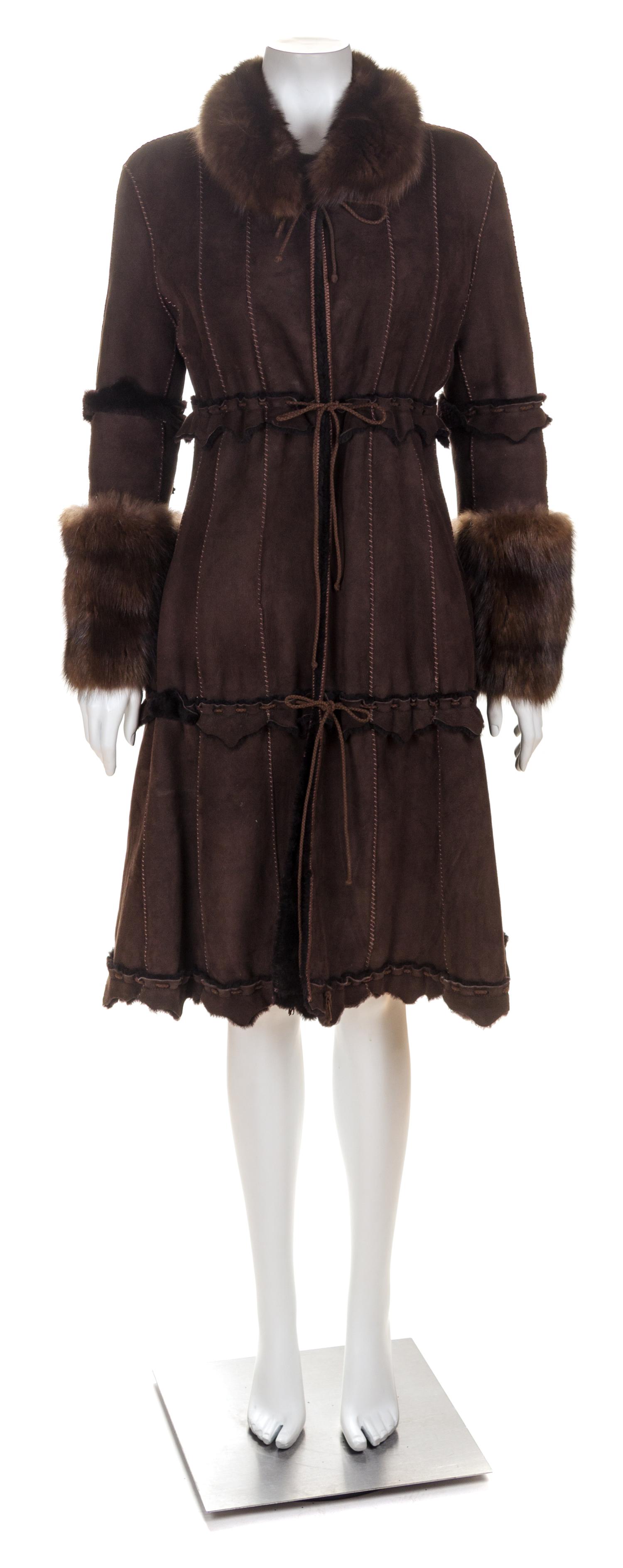 A Dennis Basso Brown Lambskin Coat, Size 6.