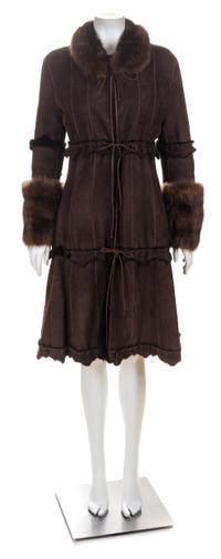 A Dennis Basso Brown Lambskin Coat, Size 6.