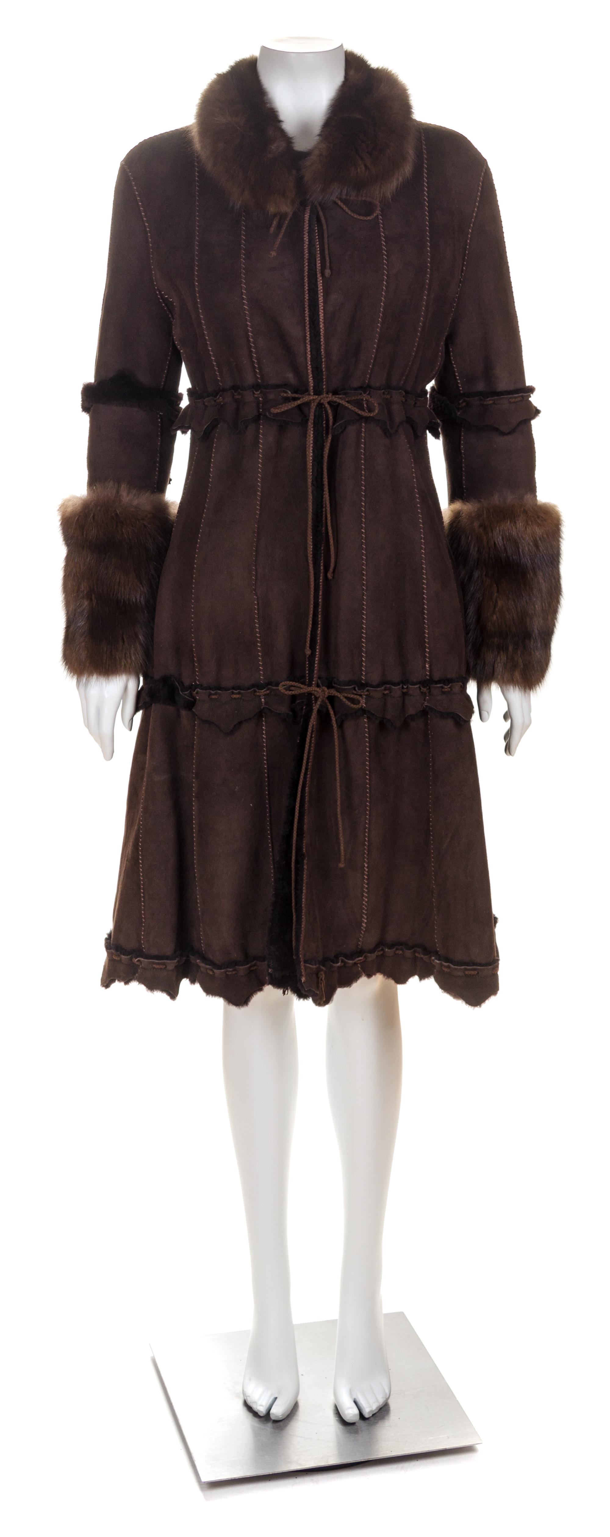 A Dennis Basso Brown Lambskin Coat, Size 6.