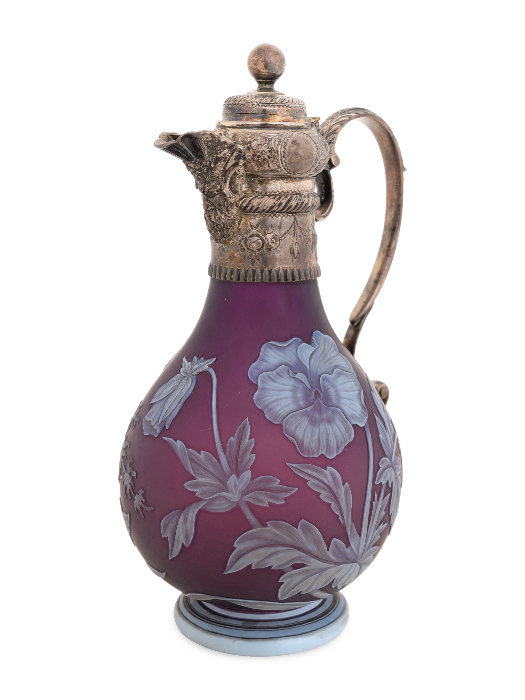A Victorian Silver-Mounted Cameo Glass Pitcher