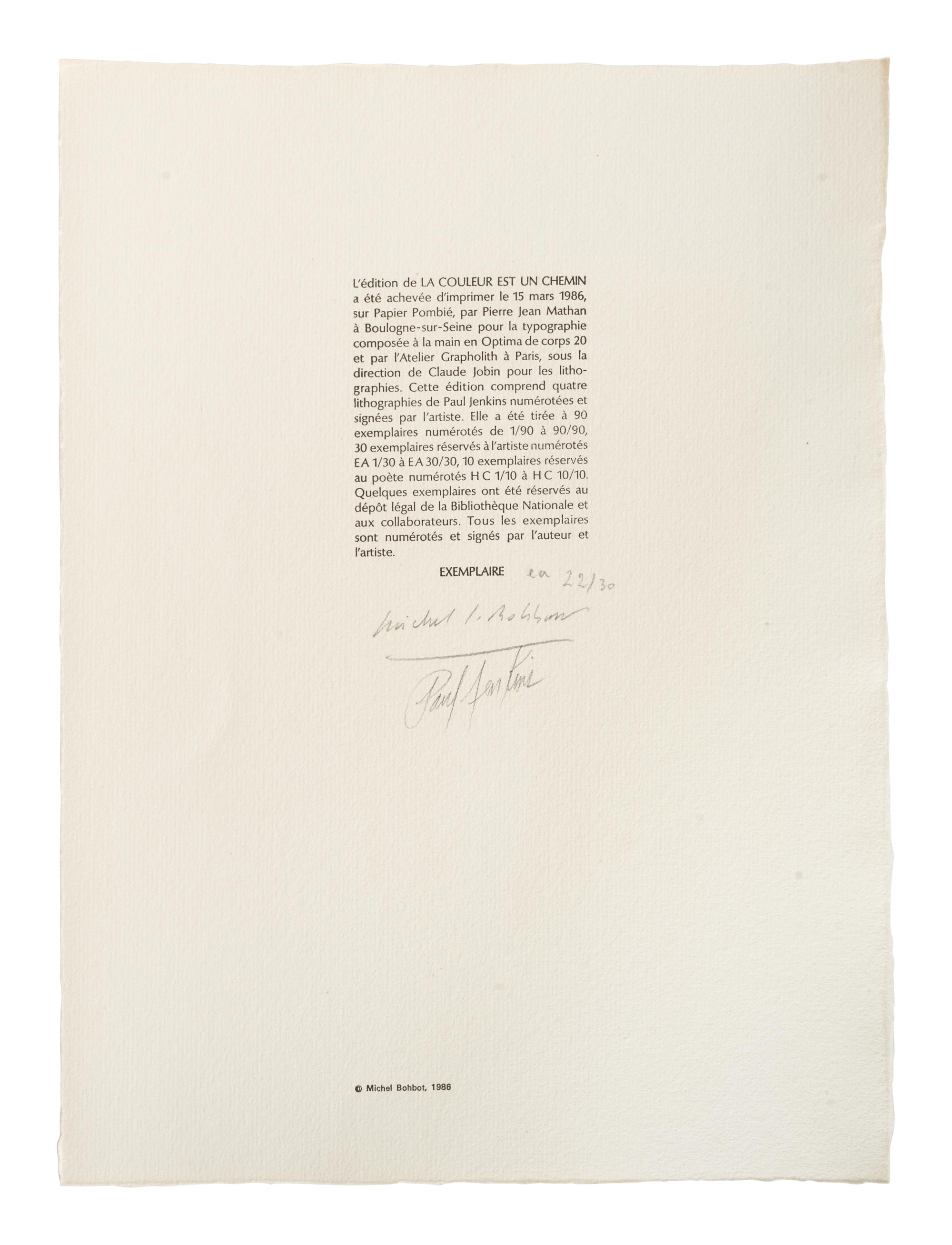 La Couleur Est Un Chemin (complete portfolio of four prints with five pages of text in French) , 1986