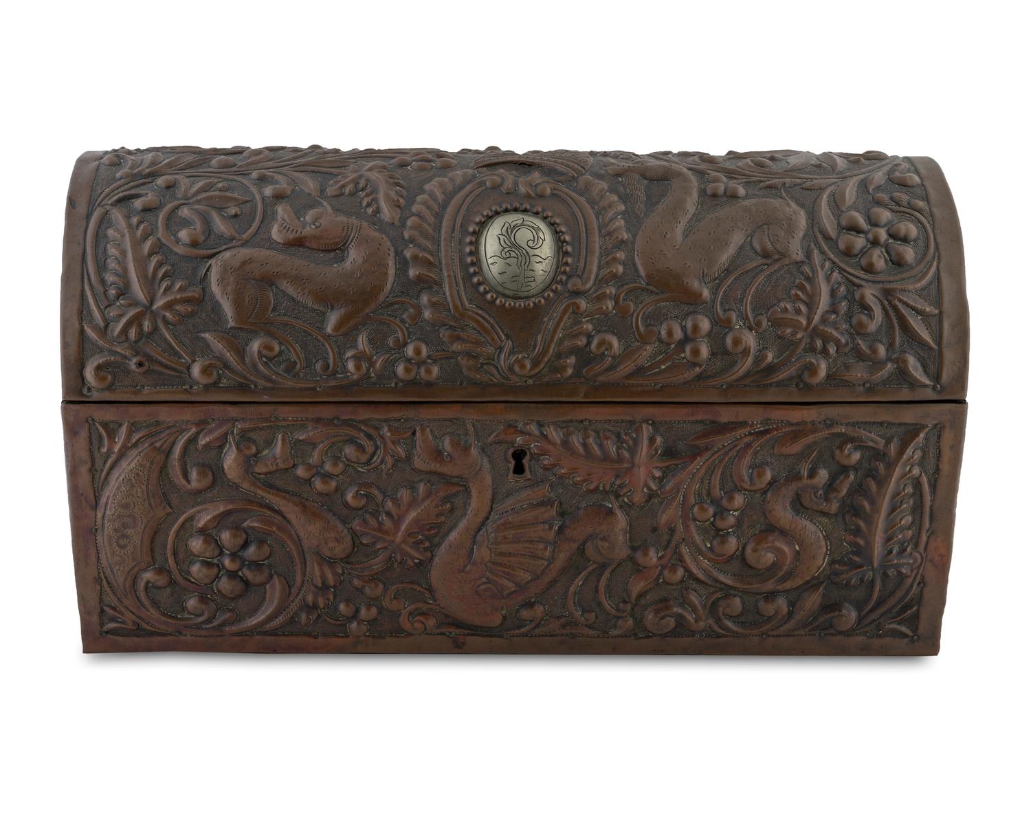 A Renaissance Revival Style Repouseed Brass Domed Box — 20TH CENTURY
