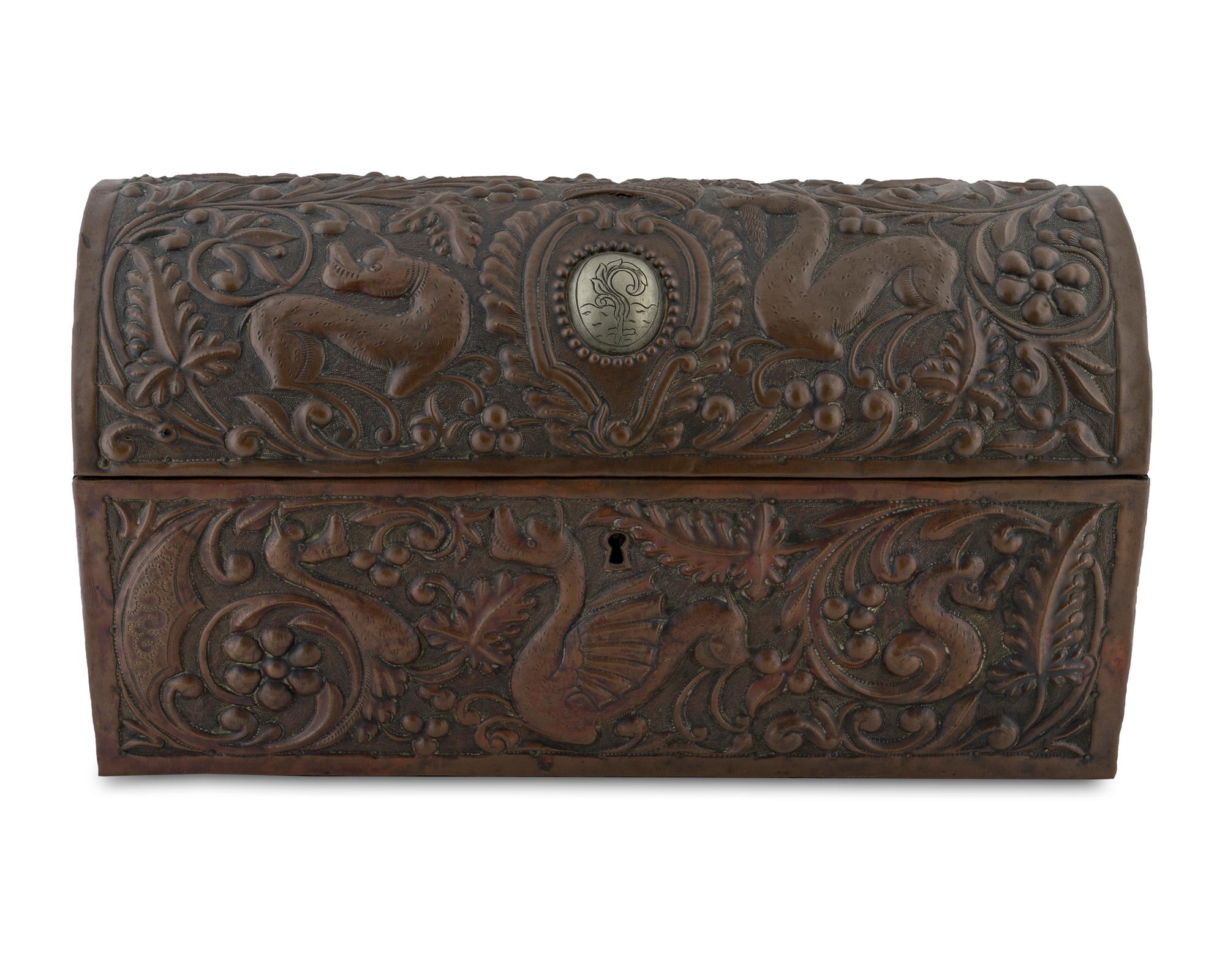 A Renaissance Revival Style Repouseed Brass Domed Box — 20TH CENTURY