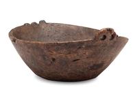 A Carved Wood Handled Burlwood Bowl