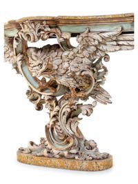 A Pair of George III Style Painted and Parcel Gilt Pier Tables with Faux Marble Tops