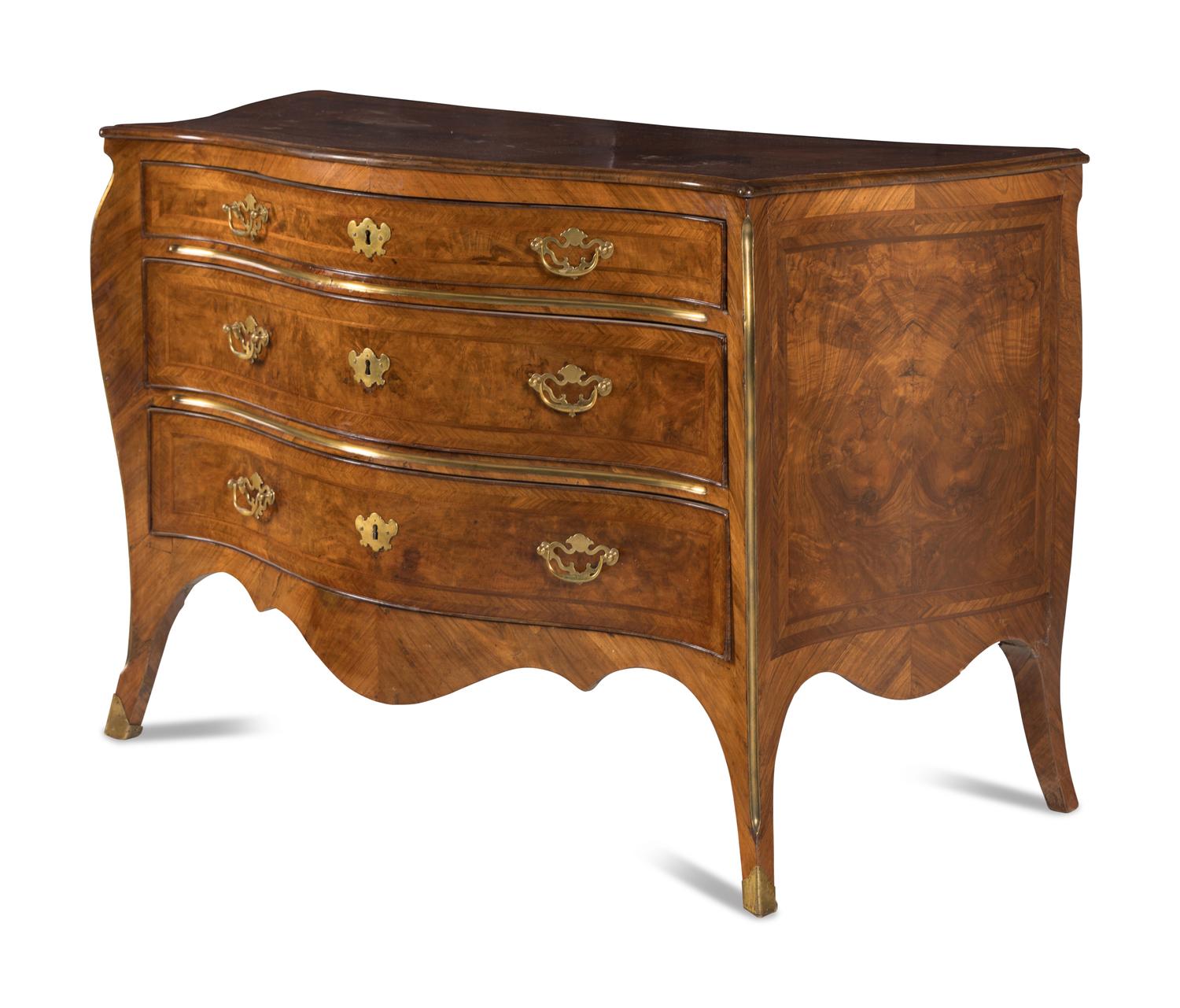 An Italian Gilt Bronze Mounted Serpentine Walnut Commode