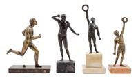 A Group of Three Continental Bronze Figures Height of tallest 10 inches.