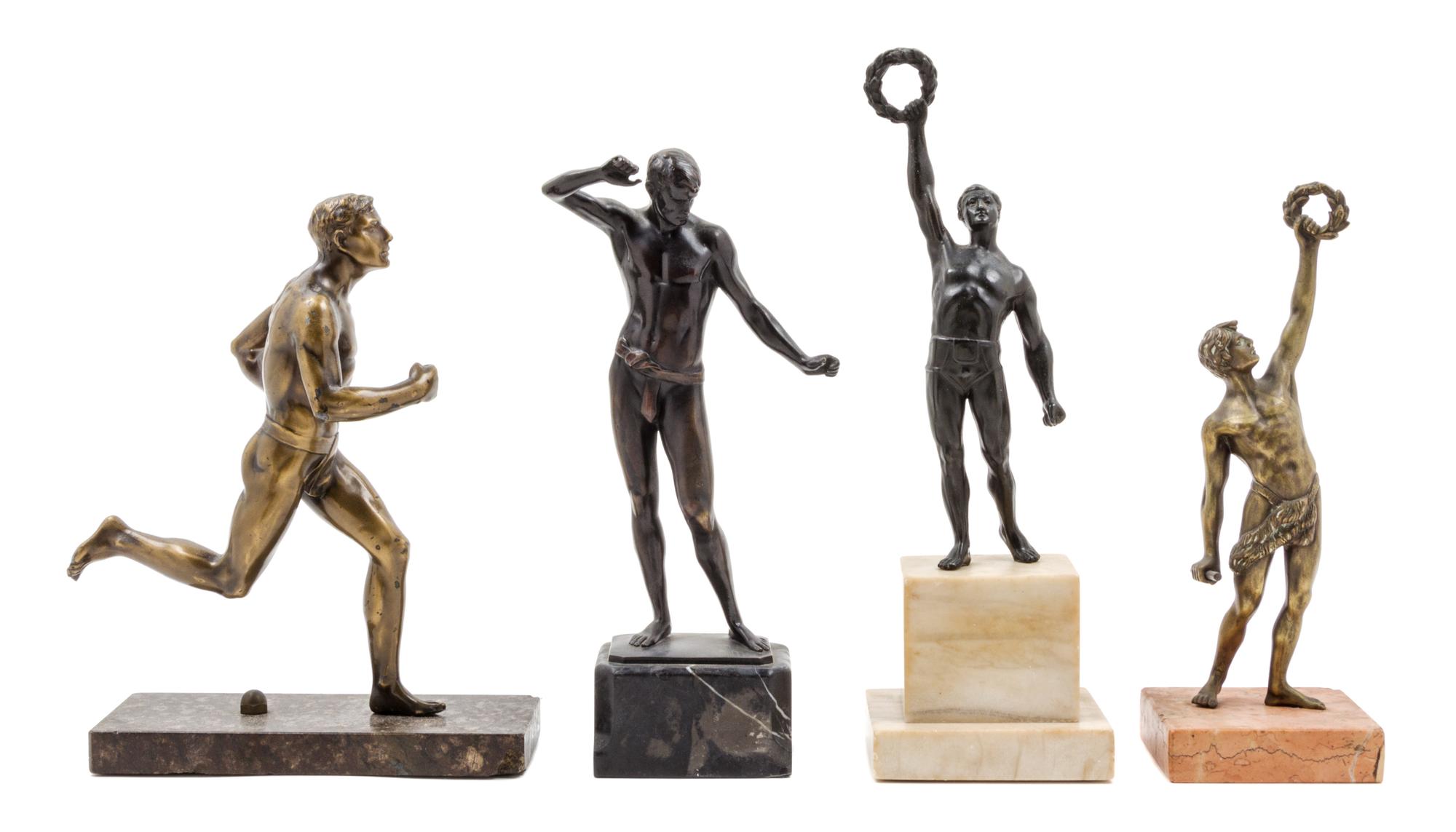 A Group of Three Continental Bronze Figures Height of tallest 10 inches.
