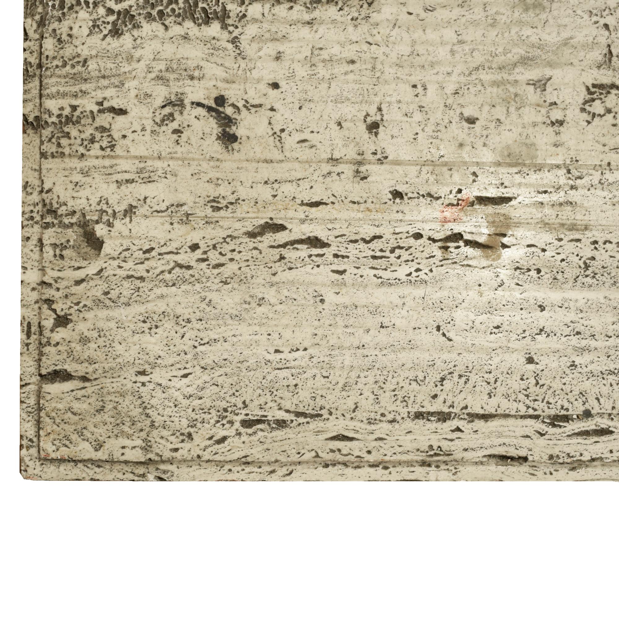 An Iron and Lead Travertine Top Table 47.5" W x 23.5 "d x 29.5" H — France, Circa 1930