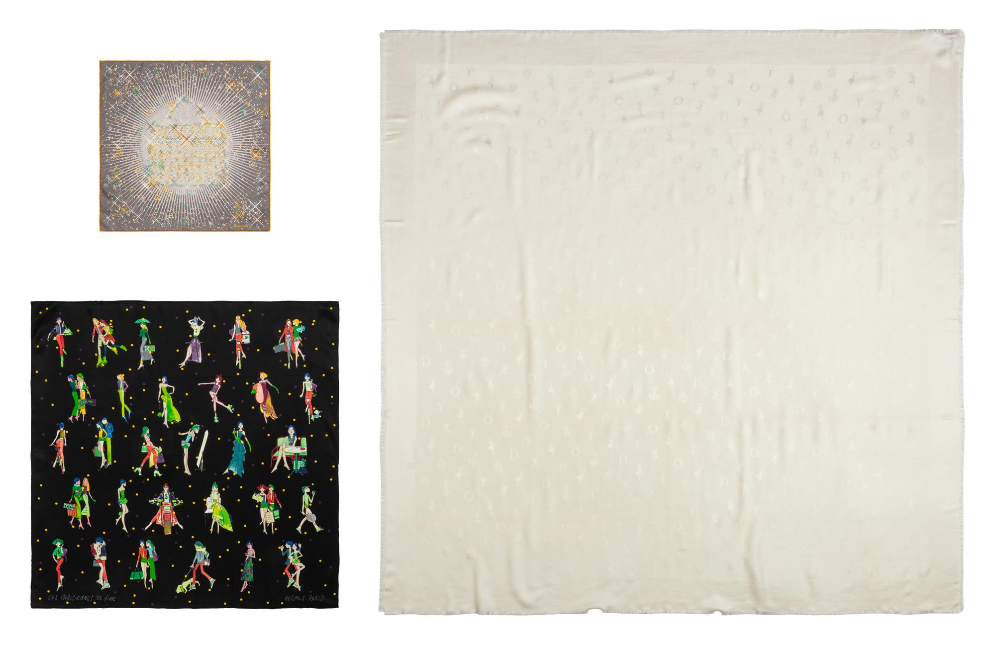 Three Scarves: Hermès Scarf, Hermès Handkerchief, Dior Shawl, 2000s