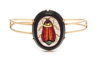 An Egyptian Revival Rose Gold and Scarab Micromosaic Bangle, 16.60 dwts.