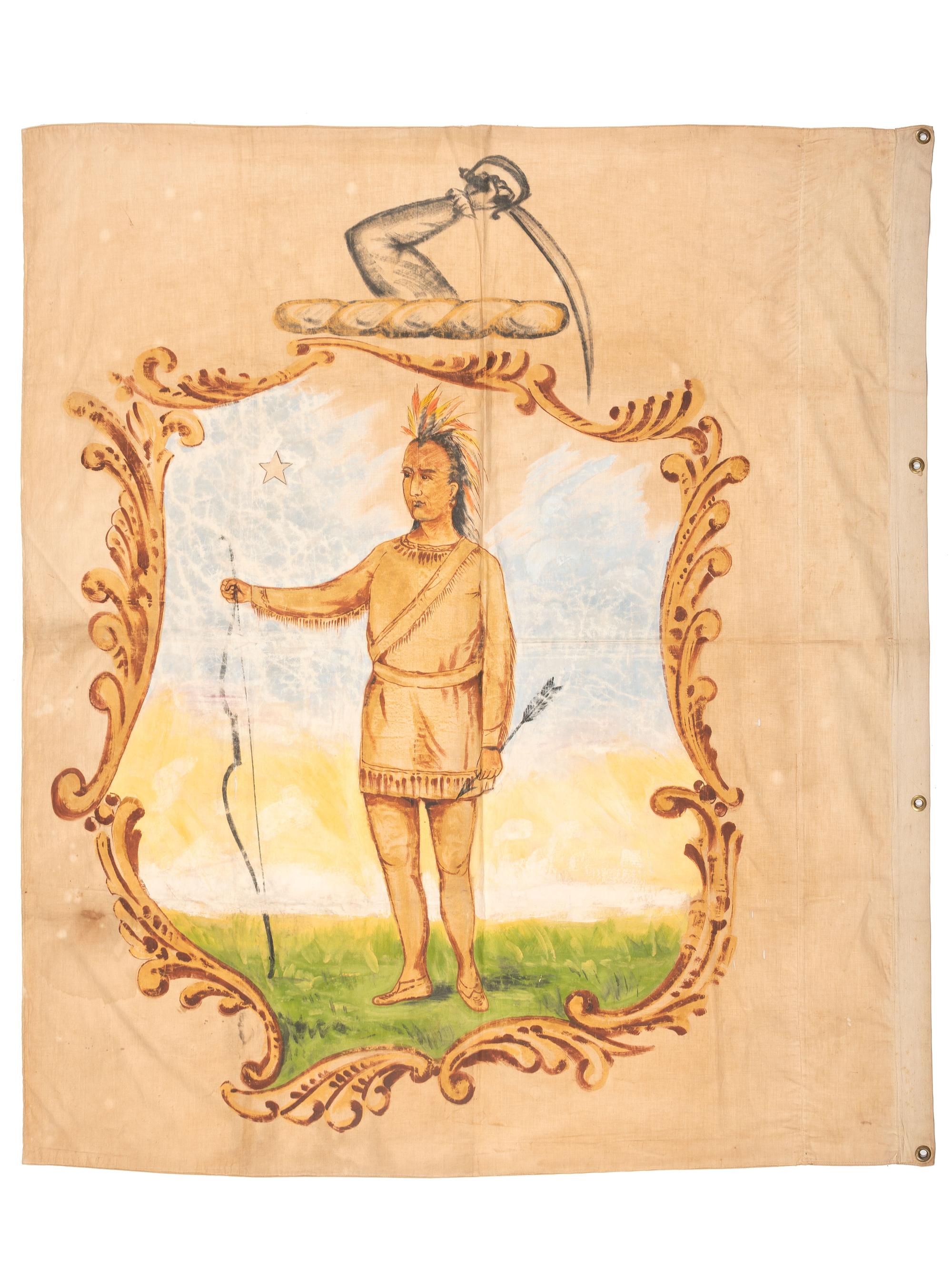 [AMERICANA]. Double-sided painting on canvas depicting the seal of the State of Massachusetts. Ca last quarter 19th century.