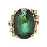 An 18 Karat Yellow Gold, Green Tourmaline and Diamond Ring, 7.30 dwts.